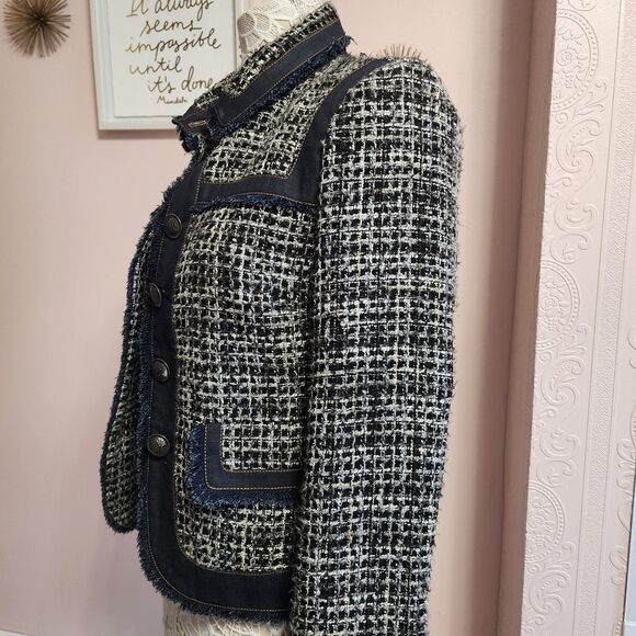 Flawless Morgan de toi unique tweed denim fringe unique jacket blazer T 40 L - Picture 13 of 13